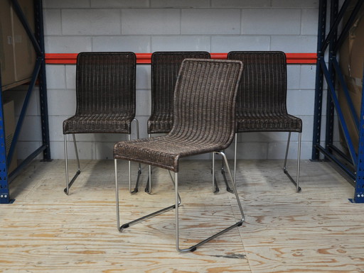 Set van 4 Vintage Eetkamerstoelen Riet