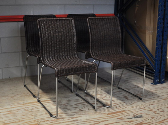 Image 1 of Set van 4 Vintage Eetkamerstoelen Riet