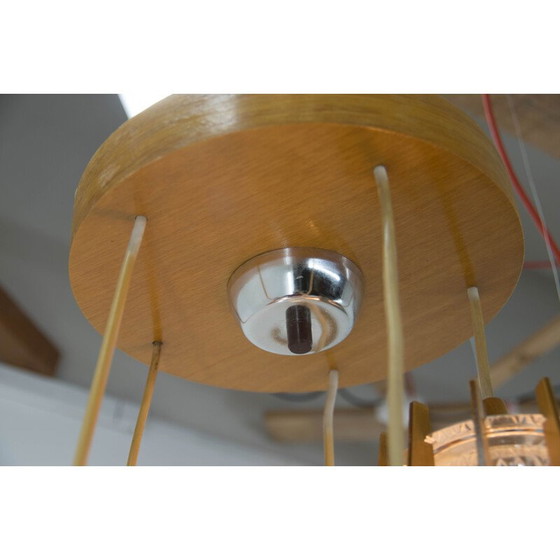 Image 1 of Vintage kroonluchter en lampenkroonluchter van glas en hout, Drevo Humpolec, Tsjechië 1970