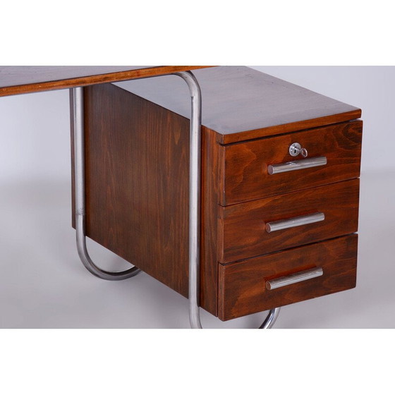 Image 1 of Vintage Bauhaus bureau in beuken en verchroomd staal door Robert Slezak voor Slezak Factories, Tsjecho-Slowakije 1930