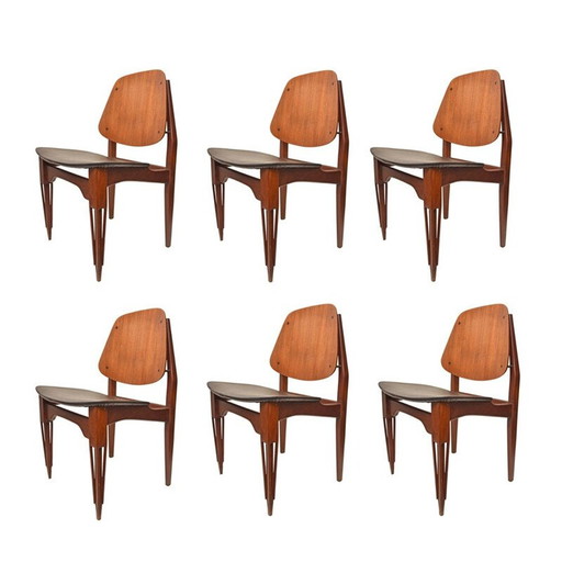Set van 6 vintage houten eetkamerstoelen voor Fratelli Proserpio, Italië 1950