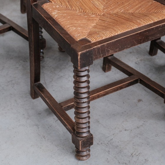 Image 1 of Set van 6 biezen eetkamerstoelen Mid Century, Frankrijk 1950