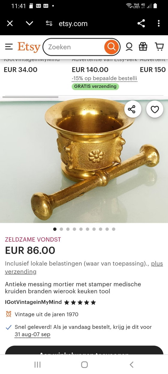 Image 1 of Bronzen Vijzel Met Stamper