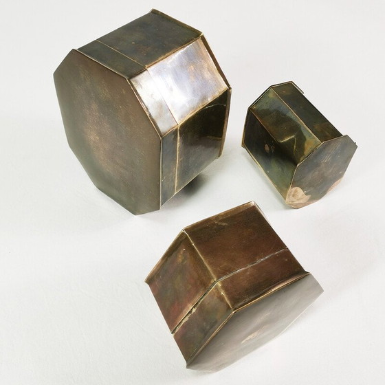 Image 1 of Set van 3 vintage Art Deco messing dozen, Duitsland 1960