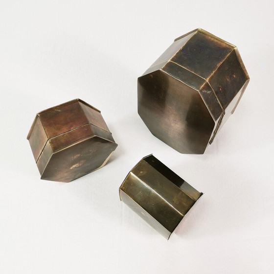Image 1 of Set van 3 vintage Art Deco messing dozen, Duitsland 1960