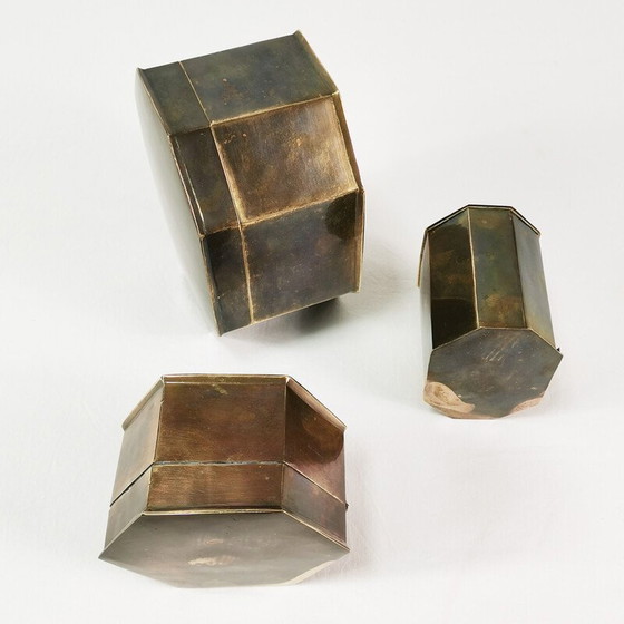 Image 1 of Set van 3 vintage Art Deco messing dozen, Duitsland 1960