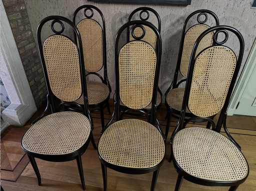 6X Hoge Vintage Thonet Stoel Model Long John