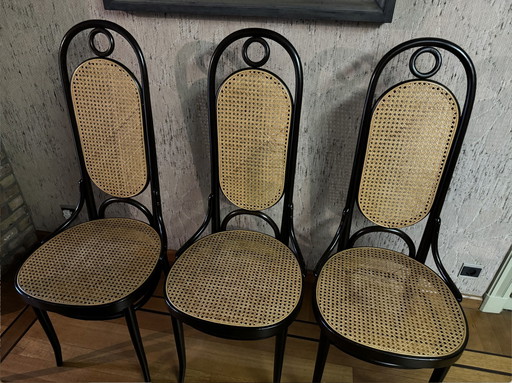 6X Hoge Vintage Thonet Stoel Model Long John