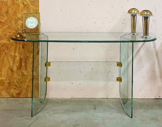 Image 1 of Vintage glazen sidetable met facet geslepen randen