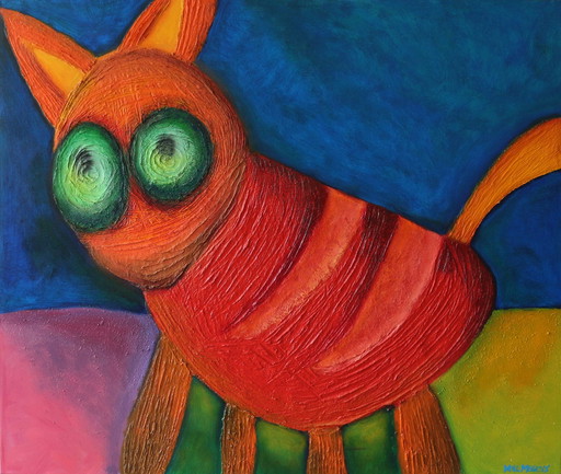 Paul Megens - Groot Schilderij 'The Red Cat'