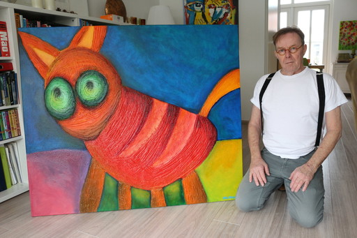 Paul Megens - Groot Schilderij 'The Red Cat'