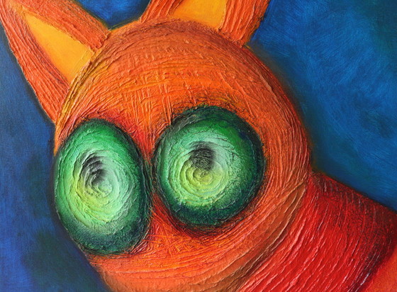 Image 1 of Paul Megens - Groot Schilderij 'The Red Cat'