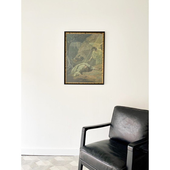 Image 1 of Vintage ingelijste religieuze prent De lijdensweg in de tuin van Gethsemane, jaren 30