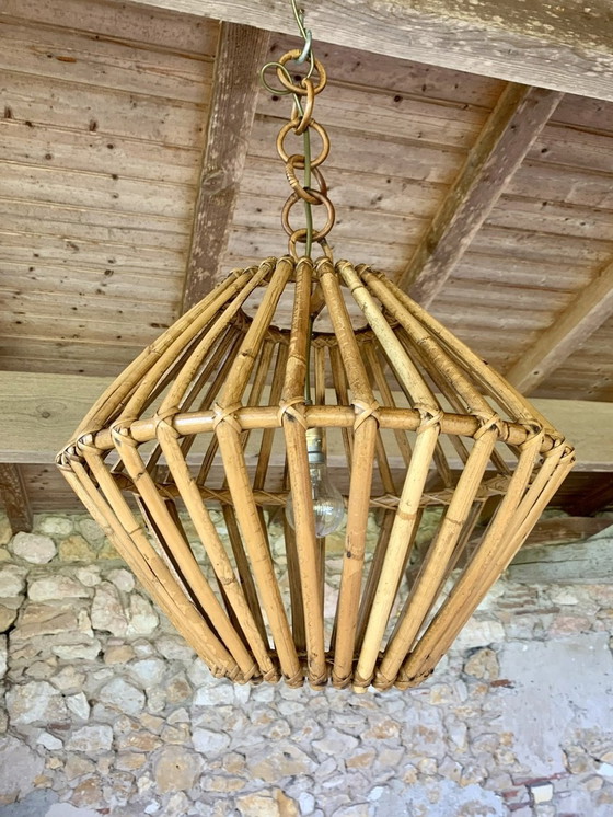 Image 1 of Mid Century, Bamboe & Rotan Hanglamp, 1960'S