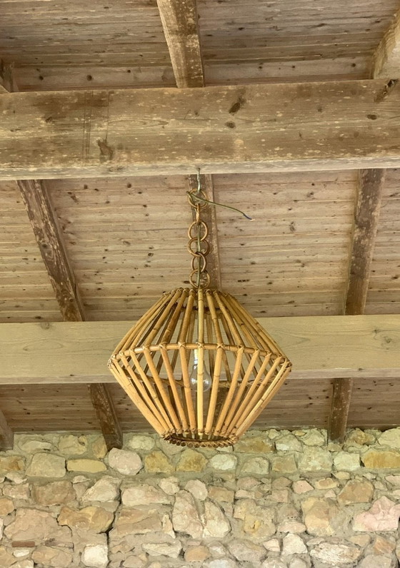 Image 1 of Mid Century, Bamboe & Rotan Hanglamp, 1960'S