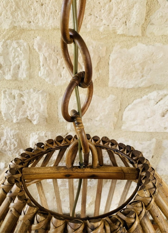 Image 1 of Mid Century, Bamboe & Rotan Hanglamp, 1960'S