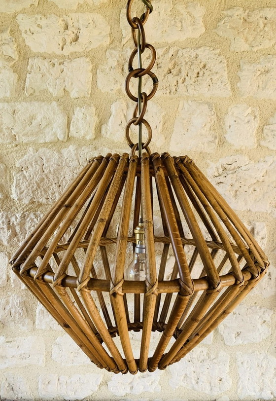 Image 1 of Mid Century, Bamboe & Rotan Hanglamp, 1960'S