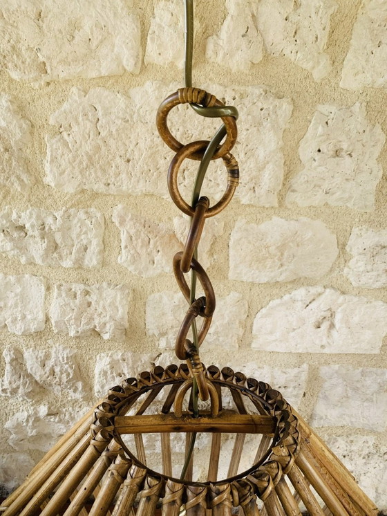 Image 1 of Mid Century, Bamboe & Rotan Hanglamp, 1960'S