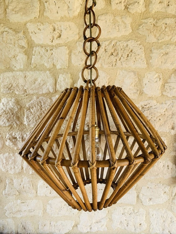 Image 1 of Mid Century, Bamboe & Rotan Hanglamp, 1960'S