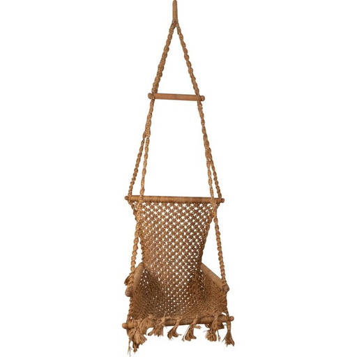 Vintage hangstoel van touw en hout, Frankrijk 1970
