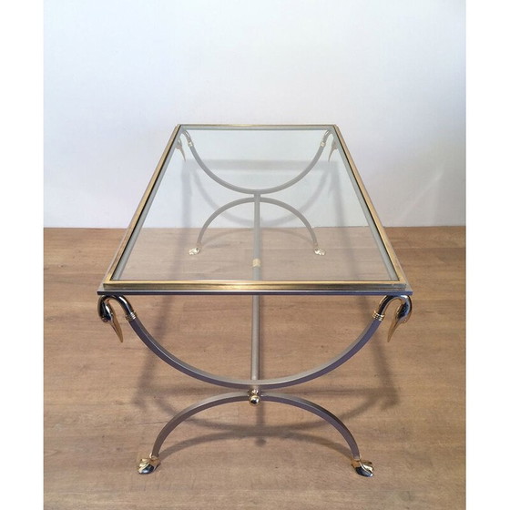 Image 1 of Vintage salontafel in geborsteld metaal, glas en messing van Maison Jansen, 1970