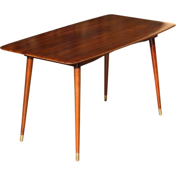 Image 1 of Vintage houten bijzettafel met conische poten, Duitsland 1960