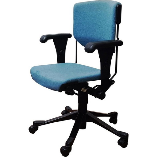 Vintage metalen en blauwe stoffen bureaustoel van Albert Stoll voor Giroflex