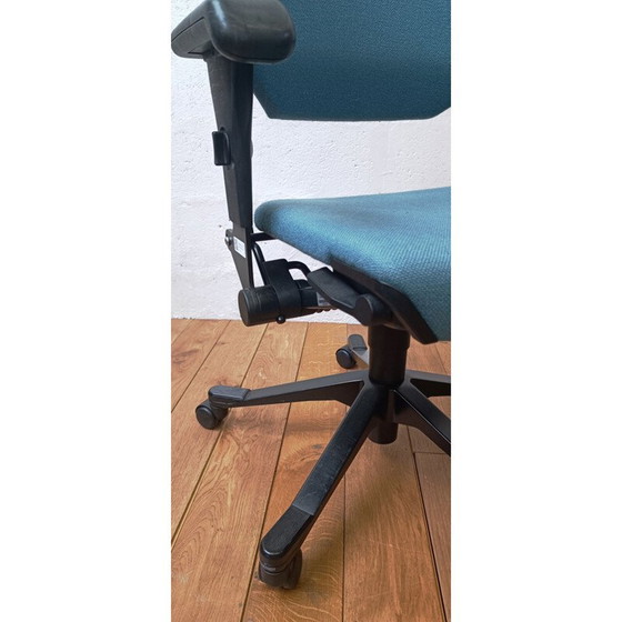Image 1 of Vintage metalen en blauwe stoffen bureaustoel van Albert Stoll voor Giroflex