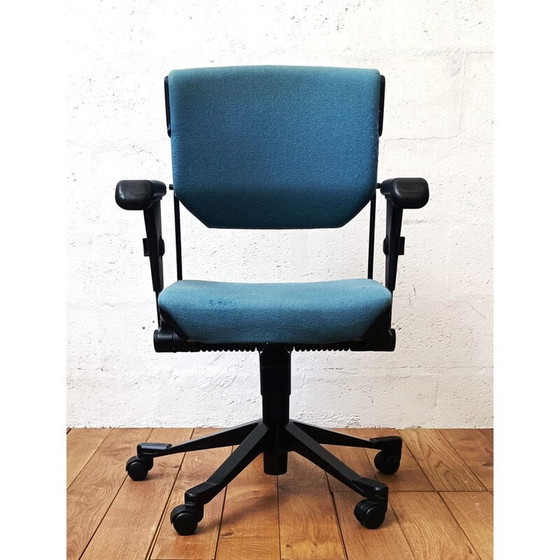 Image 1 of Vintage metalen en blauwe stoffen bureaustoel van Albert Stoll voor Giroflex