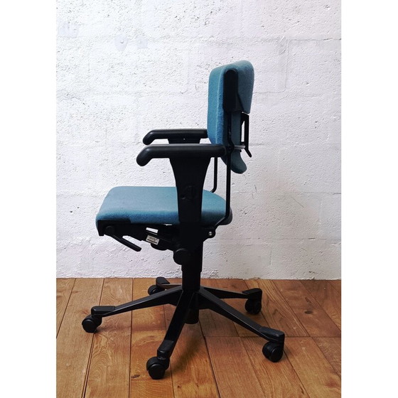 Image 1 of Vintage metalen en blauwe stoffen bureaustoel van Albert Stoll voor Giroflex