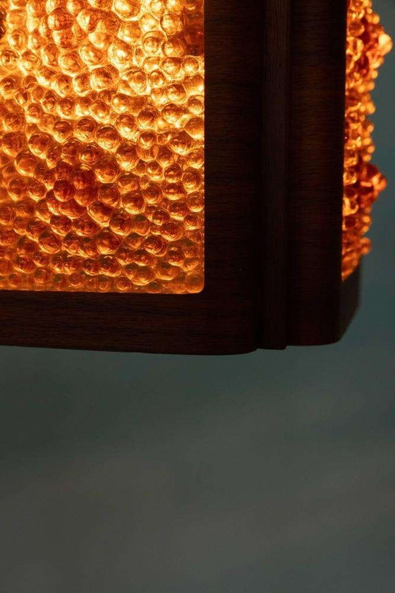 Image 1 of Vintage glazen hanglamp teak, bubble glass sixties pendant