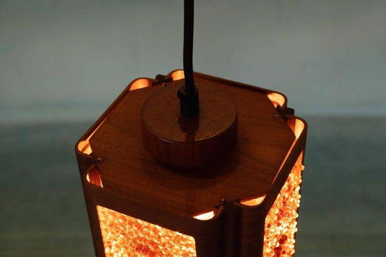 Image 1 of Vintage glazen hanglamp teak, bubble glass sixties pendant