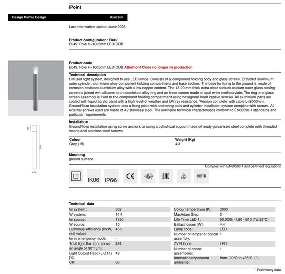 Image 1 of 2x iGuzzini iPoint E049 Buitenlamp