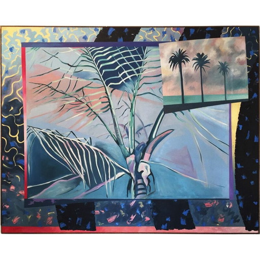 Vintage schilderij "Palm's Parade" door Richard Frank, 1980