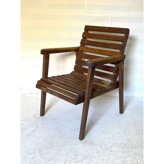 Image 1 of Paar vintage eikenhouten leunstoelen, 1950