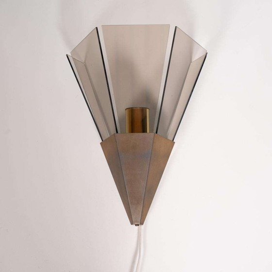 Image 1 of Brutalist set wandlampen Cosack, smoked glas & brass scones