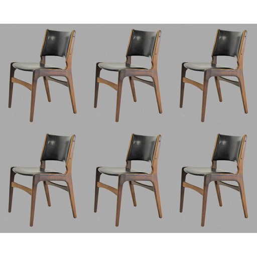 Set van 6 vintage teakhouten stoelen van Erik Buch voor Oddense Maskinsnedkeri, 1960