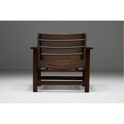 Vintage fauteuil in massief grenen, Frans 1970