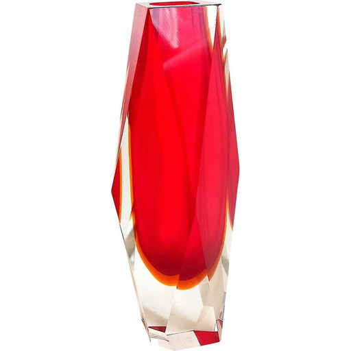 Vintage Murano glas vaas met facet geslepen door Luigi Mandruzzo, Italië 1960