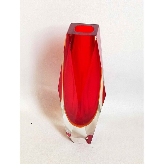 Image 1 of Vintage Murano glas vaas met facet geslepen door Luigi Mandruzzo, Italië 1960