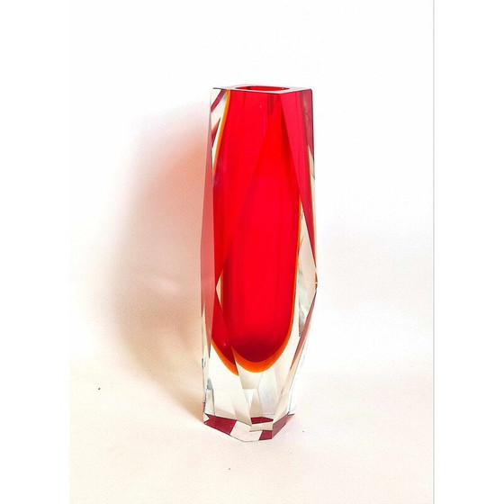 Image 1 of Vintage Murano glas vaas met facet geslepen door Luigi Mandruzzo, Italië 1960