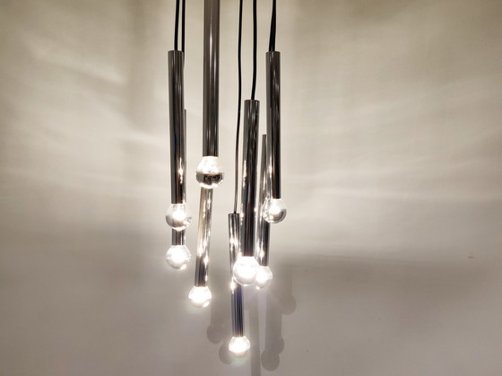 Image 1 of Vintage chromen trapsgewijze kroonluchter, jaren 70