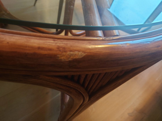 Image 1 of Bamboe eettafel met glazen blad