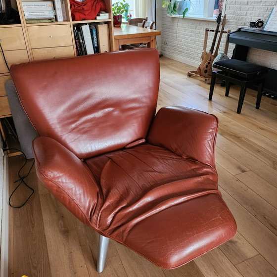 Image 1 of Leolux fauteuil, roodbruin leer