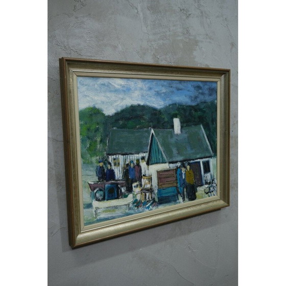 Image 1 of Scandinavische vintage olieverf op canvas Scène door Kai Christensen, jaren 1960