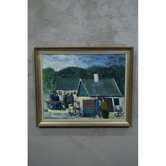 Image 1 of Scandinavische vintage olieverf op canvas Scène door Kai Christensen, jaren 1960