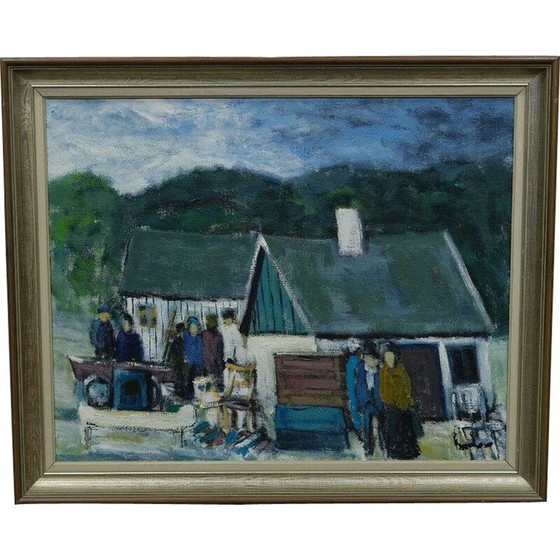 Image 1 of Scandinavische vintage olieverf op canvas Scène door Kai Christensen, jaren 1960