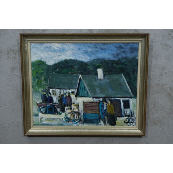 Image 1 of Scandinavische vintage olieverf op canvas Scène door Kai Christensen, jaren 1960