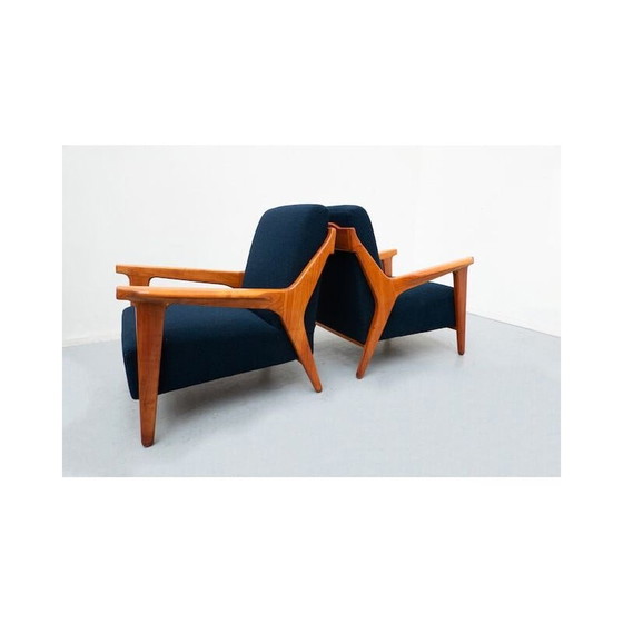 Image 1 of Paar vintage blauwe fauteuils van Melchiorre Bega, Italië 1950