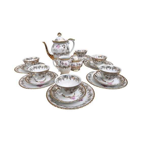 Image 1 of Porseleinen koffieset, Gouden Roos, Chodzież, Polen, 1980S.